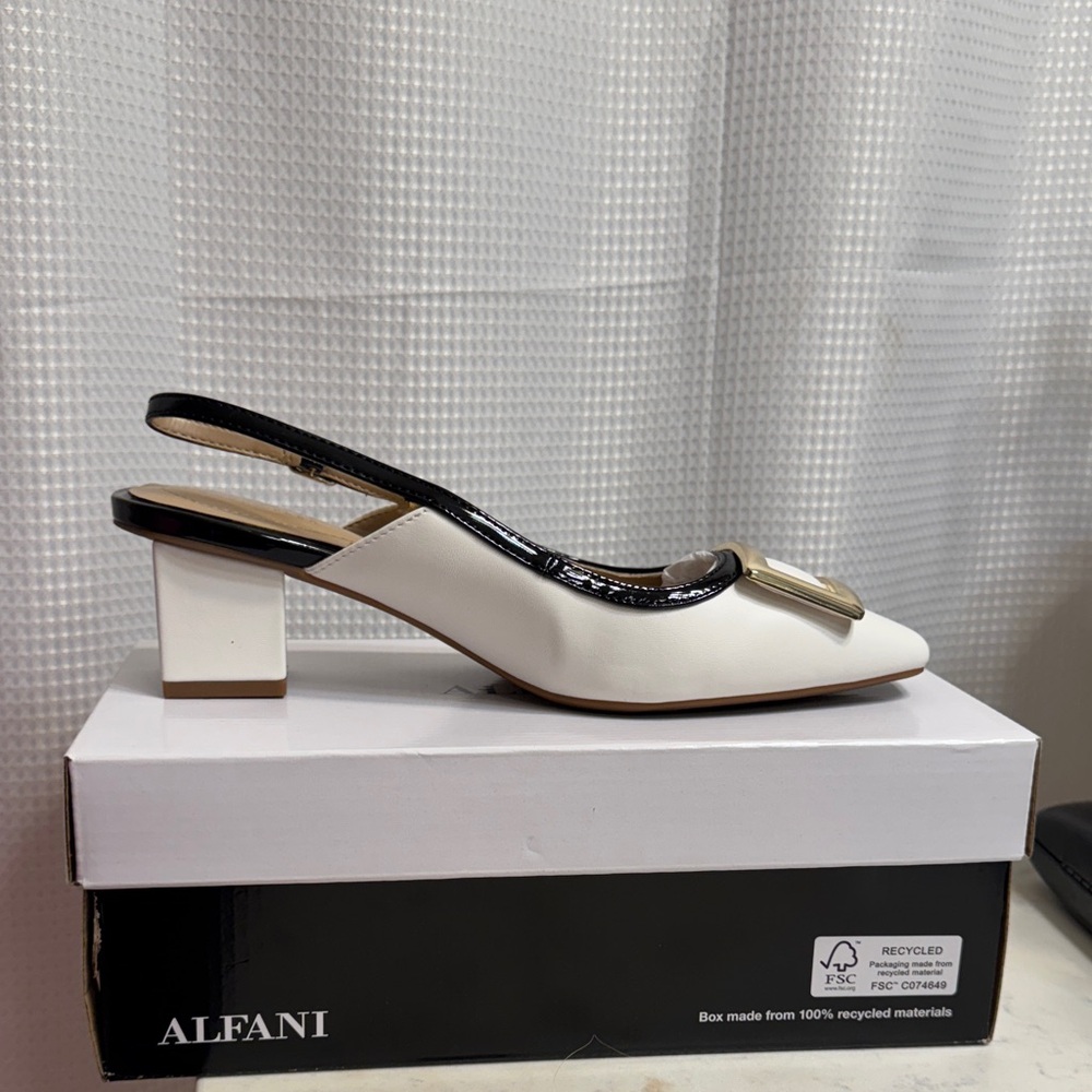 Alfani Elegant White and Black Slingback Heels